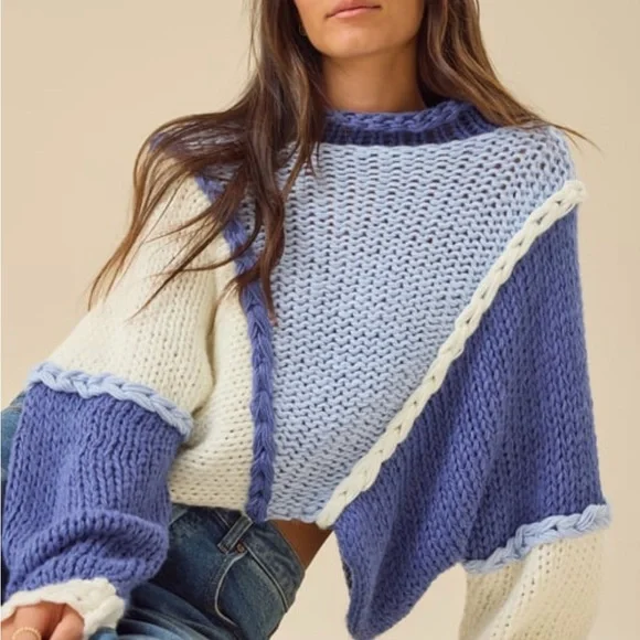 ✨NWT✨ Altar'd State Andy Colorblock Braid Sweater - Blue Multi - Picture 2 of 4